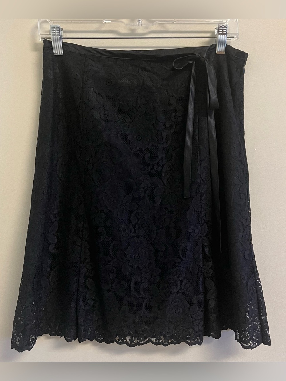 Vintage Black Lace Skirt Satin Bow Trim Dark Romance Whimsigoth Fairy Sz 8 P